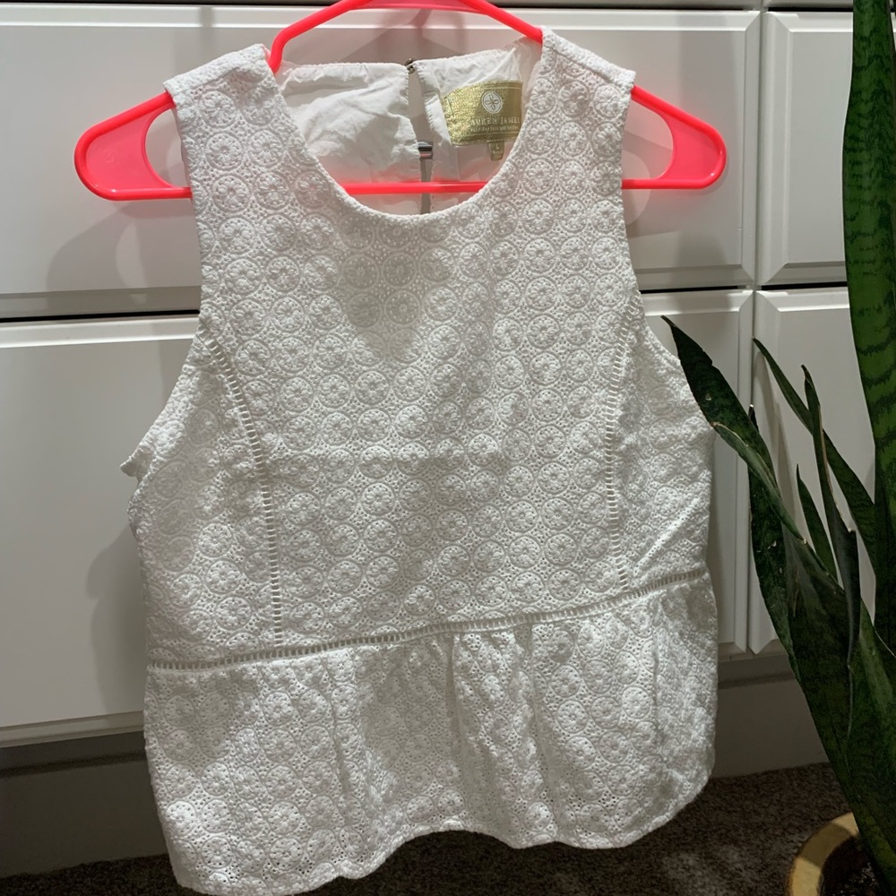 Lauren James white lace peplum top